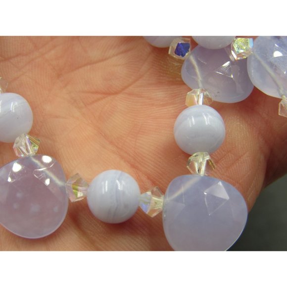 16" Sterling Silver Blue Lace Agate And Faux Stone Necklace Vintage Minimalist - Picture 3 of 7